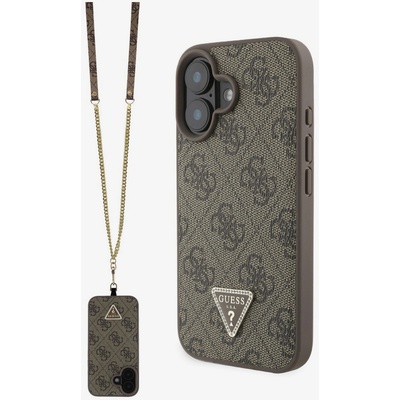 GUESS PU 4G метален триъгълник с лого Guess PU 4G Strass Back Cover + каишка за iPhone 16 Brown Guess | Lilav | ЖЕНИ | UNI
