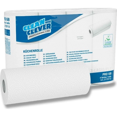 Clean and Clever - papírové kuchyňské utěrky - 3vrstvé , 64 útržků, 4 ks