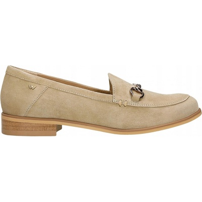 Béžové dámské mokasíny s kovovou sponou