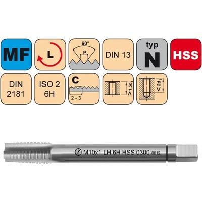 Nástroje CZ Závitník sadový M12x1,25 I ISO2 HSS DIN 2181 Levý