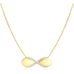 SAVICKI Колие с знак на безкрайност, злато 585, бели диаманти, 0.11К, 46 см