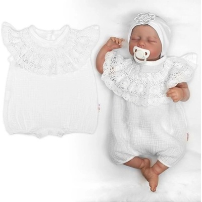 Baby Nellys Body s nohavičkami mušelín s krajkou BOHO bílé