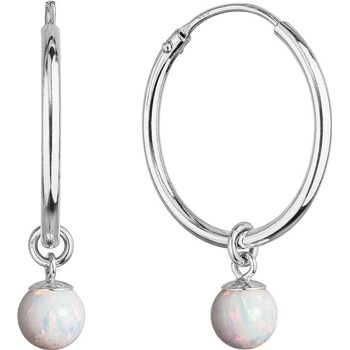 Evolution Group Strieborné kruhové náušnice 2v1 so syntetickým bielym opálom 11410.1