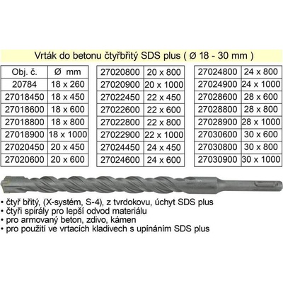 MAGG Vrták do betonu čtyřbřitý SDS plus 22x 800mm