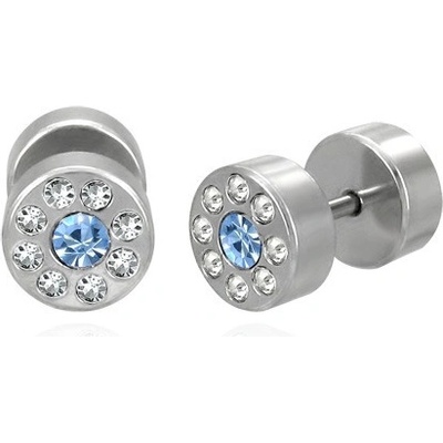 Šperky eshop fake plug modrý a průsvitné zirkony pár G14.10