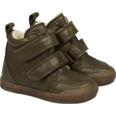 Pom Pom kotníkové kožené barefoot boty s vlněnou podšívkou Dark green