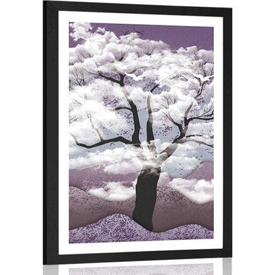 Plakát s paspartou strom zalitý oblaky - 20x30 black
