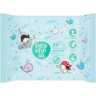 Tesco Fred & Flo dětské vlhčené ubrousky pro citlivou pokožku neparfémované 20 ks