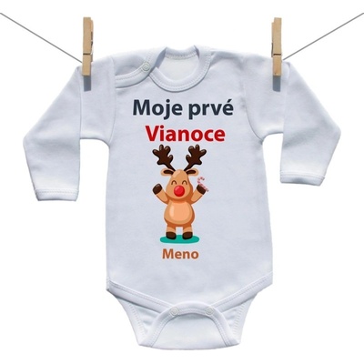 Boodyy Body s dlhým rukávom Moje prvé Vianoce so sobíkom a menom dieťatka