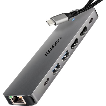 AXAGON HMC-7HX2 USB-C 3.2 Gen 1 hub 2x USB-A + 1x USB-C 2x HDMI 4K 60Hz GLAN PD 100W 15cm USB-C cable (HMC-7HX2)