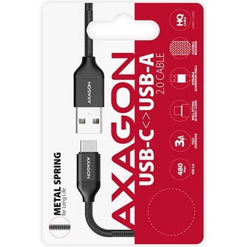 Axagon BUCM-AM20SB USB-C USB-A, 3A, opletený, 2m, černý