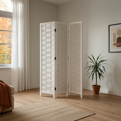 Autronic Třídílný paraván MARVIN z masivního smrku v bílé – Zbozi.Blesk.cz
