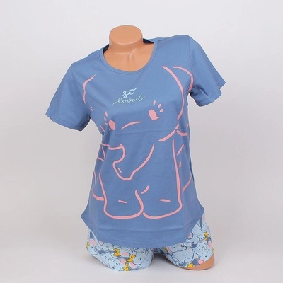 Дамска лятна пижама с къс ръкав в гълъбово синьо със слонче