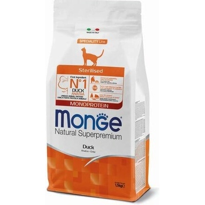 MONGE Natural Superpremium Sterilised monoproteínové krmivo s kačacím pre sterilizované mačky 1,5 kg