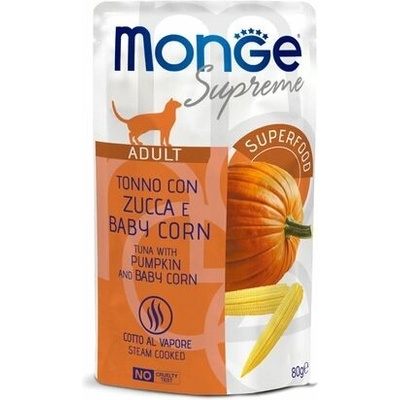 MONGE Supreme Adult kapsička tuniakové kúsky s tekvicou a mladou kukuricou pre dospelé mačky 80 g