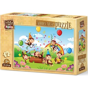 Art Puzzle Дървен пъзел Art Puzzle от 50 части - Парти с маймунки (5882) - baby