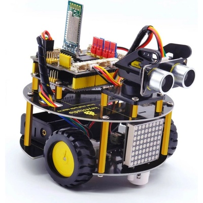 Keyestudio Комплект за роботика Keyestudio Mini Smart Turtle Robot Car for STEM, програмируем, 12W мощност, пасивен зумер с функция за възпроизвеждане на музика, 4 броя WS2812RGB светодиоди и 2 броя RGB светлини, Bluetooth (KS4024)