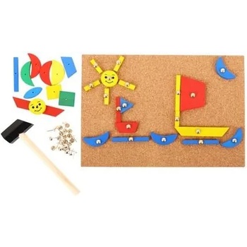 Image 1 of Bigjigs Toys - Дървена игра мозайка с чукче и пинчета