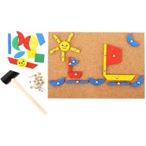 Bigjigs Toys - Дървена игра мозайка с чукче и пинчета