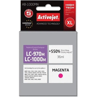 Compatible Мастило Activejet AB-1000MN (заместител за Brother LC1000M/970M, Supreme, 35 ml, магента). Отпечатва 550% повече (AB-1000MN)
