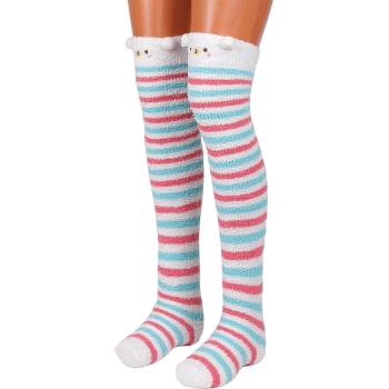 Image 1 of Дълги пухкави чорапи на райе в бяло, синьо и коралово