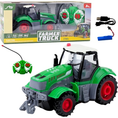 LEAN Toys Dálkově Ovládaný RC Zemědělský Traktor Zelený 1:24