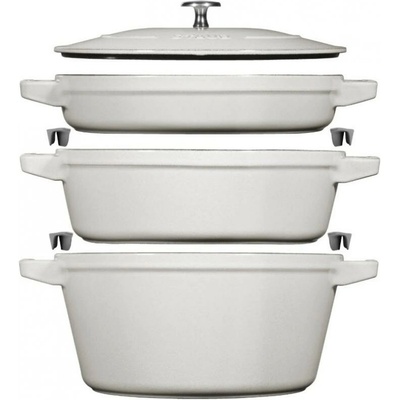 Staub Cocotte Sada 3v1: litinový hrnec, kastrol a pánev s poklicí, Ø 24 cm, bílý lanýž 101089