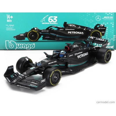 Bburago Mercedes gp F1 W14 Team Mercedes-amg Petronas Formula One N 63 Season 2023 George Russell With Pilot And Showcase Matt Black 1:24