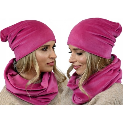 Fashionweek dámský velurový set čepice + trubička-šála ZIZI-BV Amarant