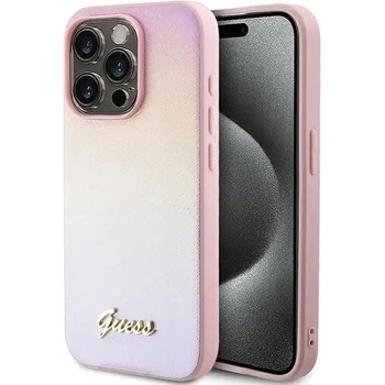GUESS Кейс Guess Saffiano Iridescent Script за iPhone 15 Pro, розов (GUE003450-0)