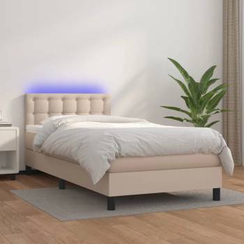 vidaXL Боксспринг легло с матрак LED капучино 80x200см изкуствена кожа (3134194)