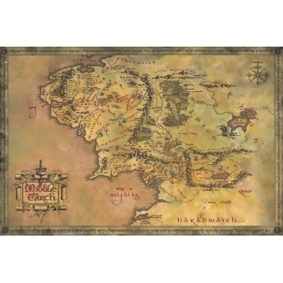 Plakát, Obraz - Pán Prstenů - Mapa Středozemě, 91.5 × 61 cm – Zboží Dáma