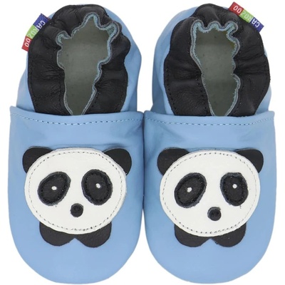 Carozoo kožené capáčky s koženou podrážkou panda na modré modrá