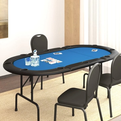 vidaXL Сгъваема покер маса за 10 играча, синя, 206x106x75 см (80403)