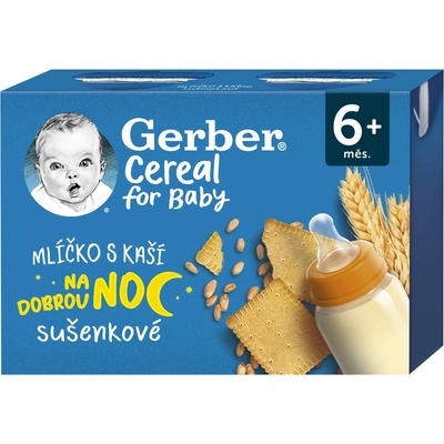 Gerber Cereal mlíčko s kaší na dobrou noc sušenkové 2 x 200 ml