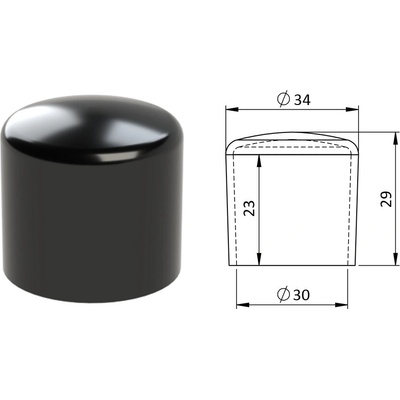 Vnější krytka PVC ø 34 x 29 mm, otvor 30 x 23 mm, černá