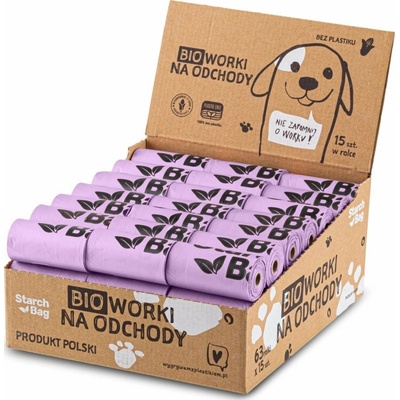 Starch Bag Kompostovatelné BIO sáčky na exkrementy 63 rolí x 15ks lila