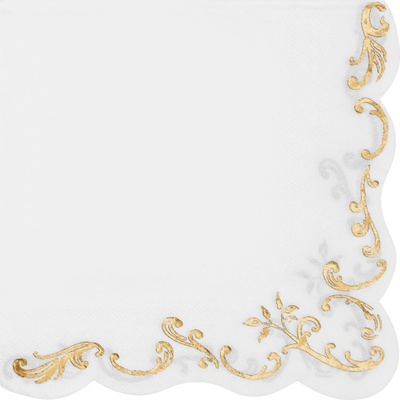 PartyDeco Servítky - Biele s ornamentom 33 x 33 cm