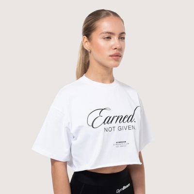 Dámske tričko GymBeam Women‘s Earned Cropped T-shirt White
