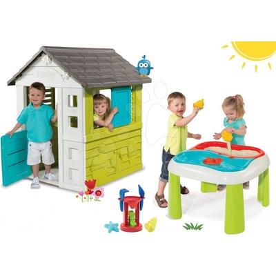 Smoby 310064-3 set domček Pretty blue so zasúvacou okenicou a stôl na hranie voda&piesok