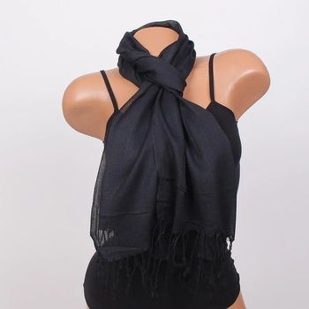 Image 1 of Дамски тъмносин шал с ресни