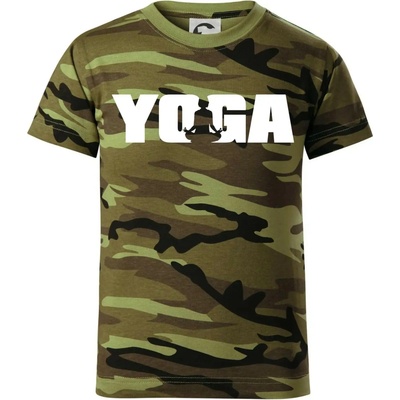Yoga nápis Dětské maskáčové triko Zelený maskáč