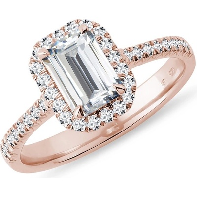 KLENOTA Zásnubný prsteň halo emerald z ružového zlata k0859014