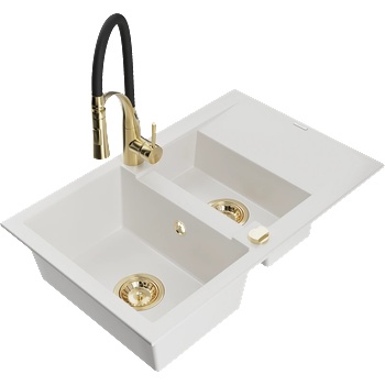 Mexen Gaspar гранитна мивка 1, 5 камери с отцедник и кухненски смесител Aster, бял - 6507-20-73450-57-G (6507-20-73450-57-G)