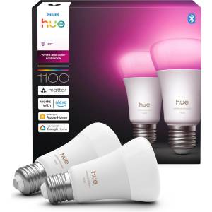 Philips White & Color Ambiance E27 LED light bulb, 1100lm, 16 million colors, dimmable LED light, bulbs controllable via app and voice, compatible with Amazon Alexa, pack of 2, new generation - 929003853502 (