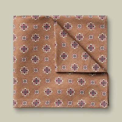 Charles Tyrwhitt Linen/Silk Geo Print Pocket Square Camel