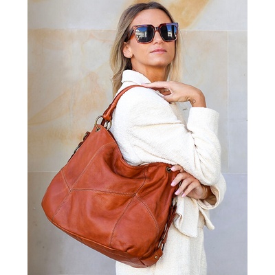 Mazzini Marco Mestská koňaková kožená kabelka na rameno City Shoulder Handmade Bag