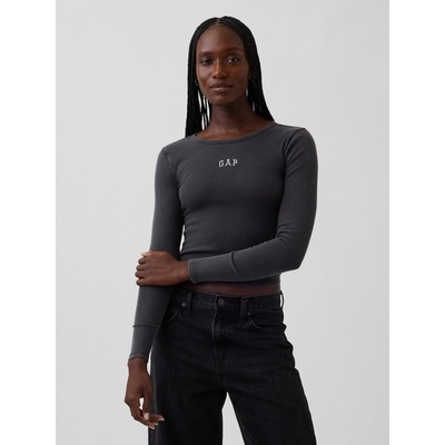 GAP Ребрести тениска с лого GAP GAP | Cheren | ЖЕНИ | XS