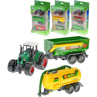 Kids Globe Farming traktor 9cm kov na volný chod s vlečkou a cisternou