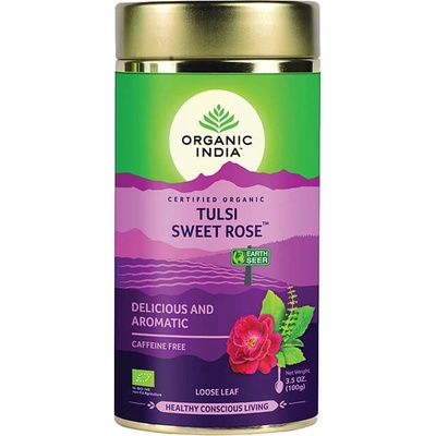 Organic India Tulsi Sweet Rose sypaný čaj zklidnění stres relax bez kofeinu 100 g